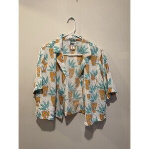 Bouffants and Broken Hearts Oranges Tropical Button Down Top M